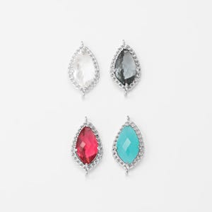 1PC - Glass Pendant, Glass Connector  Polished Rhodium -Plated, Chain Frame, Making Supplies, Jewelry Supplies, Rhodium Plated [G0073-PR]