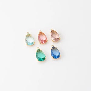 2PCS - Teardrop Shape Aqua Pink Violet Emerald Sapphire Glass Dangle Charm, Tiny Drop Glass Pendant, Real 14K Gold Plated [G0402-PG]
