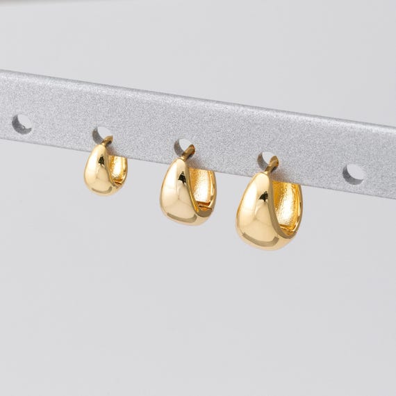 2PCS - Teardrop Chunky Huggie Hoop Earrings, Minimalist Thick Gold Plated, Bold Earrings for Everyday Wear,  Real 14K Gold Plated [H0114]