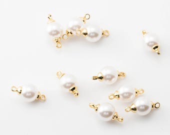 10 piezas - Conector de perla colgante de 8 mm y 10 mm, versátil, elegante abalorio de perla colgante, chapado en oro de 14 quilates [BY0017-PG]