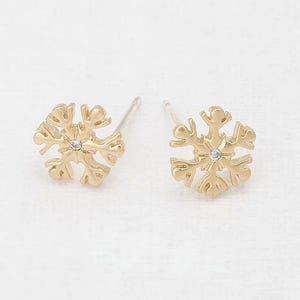 2PCS - Cubic Snowflake Post Earring, Snowflake Stud Earrings, 925 Sterling silver stick, 14K Matte Gold & Matte Rhodium Plated [E0130]