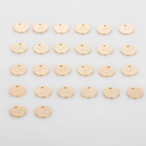 2PCS - Alphabet Cursive Coin Initial, Letter, Brass pendant, Making jewelry, Real 14K Gold Plated [P0650-PG]