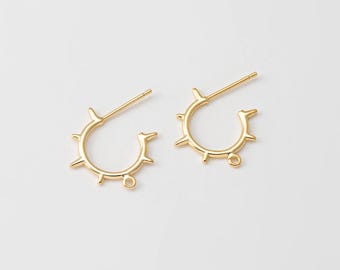 2PCS - Pendientes redondos con forma de sol dorado, pendientes de botón con forma de sol dorado, chapados en oro auténtico de 14 quilates [E0517-PG]