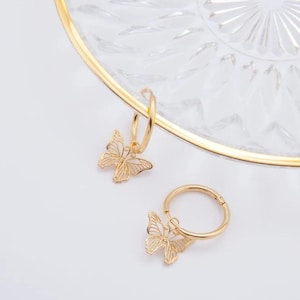 2PCS - Butterfly charm, Butterfly gold pendants, Butterfly Pendant, butterfly gifts Real 14K Gold Plated [P0989-PG]