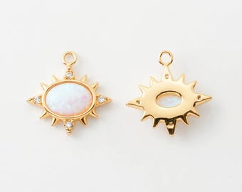 1PC - Star Opal Charm, Cubic Sun Pendants, Sun Ray Opal charm, Star CZ charms, Jewelry Makiig, Real 14K Gold Plated [G0349-PG]