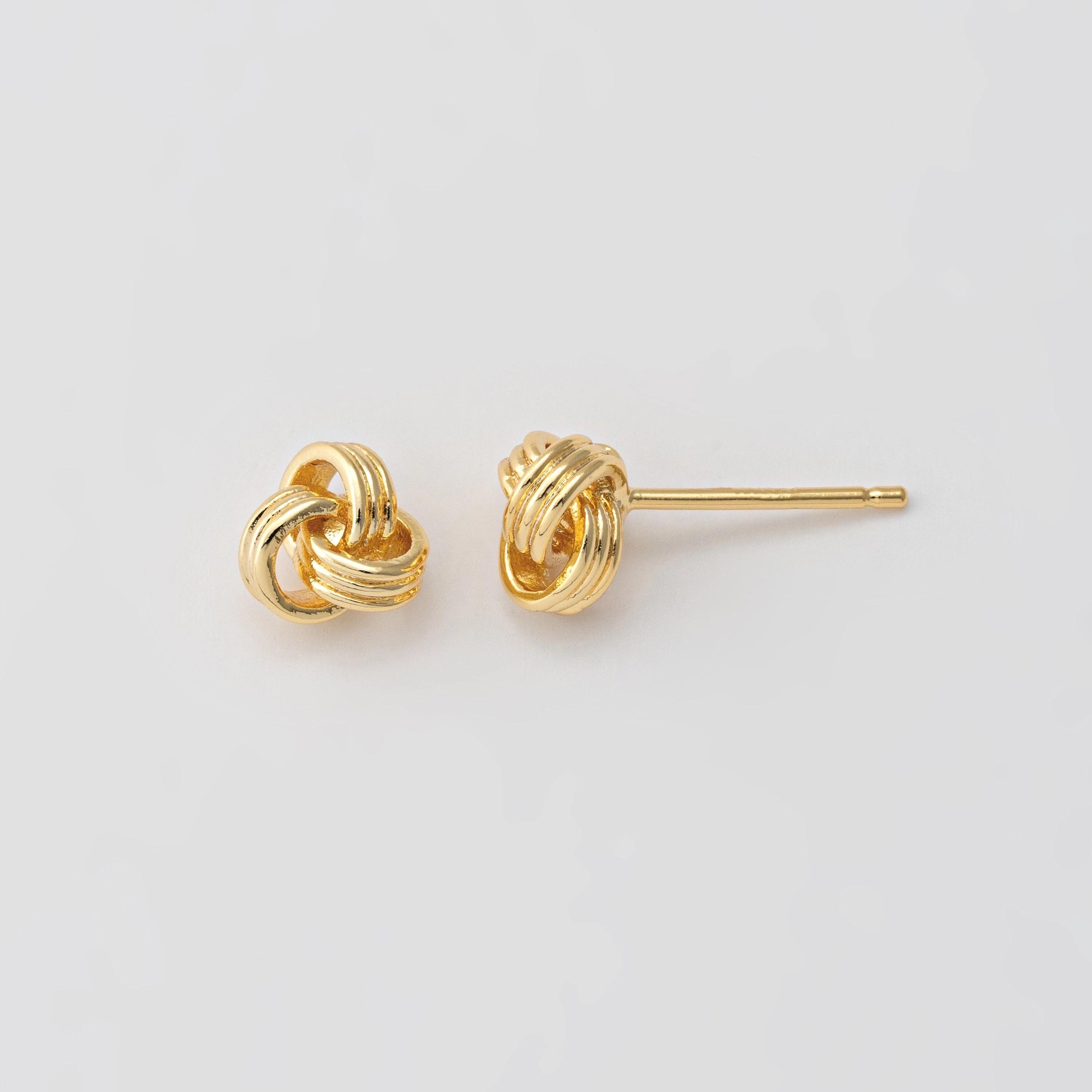 2PCS - Love Knot Earrings, Tiny Triple Twisted Stud Earrings, Minimalist Jewelry Making, Gift For Her, Real 14K Gold Plated [E0821-PG]