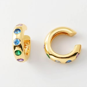 2PCS - CZ Ear Cuffs, Dainty Ear Cuffs, Dainty Hoops, Cartilage Ear Cuff, Gold Earrings, Cubic Ear Cuff, Real 14K Gold Plated [E0703-PG]