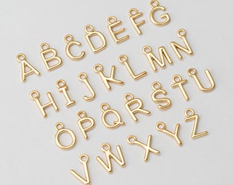 4PCS - Gold Initial Charms, A to Z Alphabet Brass Pendant, Personalized Letter Dangle Charm, Real 14K Gold Plated [P1115 01-PG]