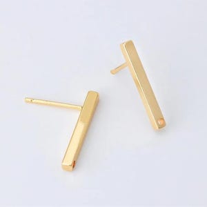 4PCS - Stamping Bar Stud Earrings, Bar Post Earrings, Gold Stick Earring, Basic Long Bar Post, Real 14K Gold Plated [E0383-PG]