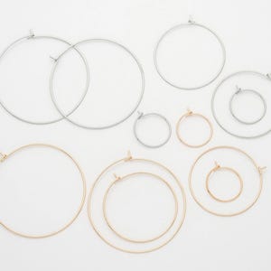 20 piezas - Bases de aro de alambre abierto para pendientes, 15 mm, 30 mm y 40 mm, accesorios para pendientes DIY, oro auténtico de 14 quilates y rodio [H0059]