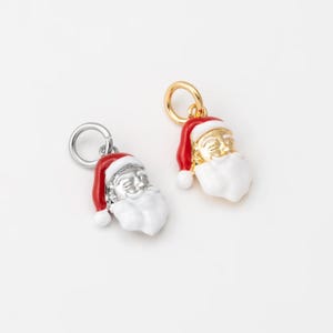 1PC - Santa Face Charm with Red Hat, Christmas Holiday Pendant for DIY Earrings or Bracelet, Enamel, Real 14K Gold & Rhodium Plated [P2038]