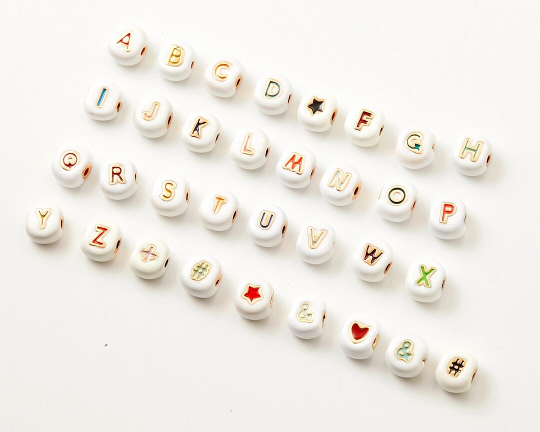 1PC - Alphabet Beads, Letter Beads, ABC Beads White Color Acrylic Beads ...