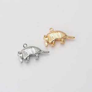 4PCS - Armadillo Animal Charm Pendant, 3D Gold and Silver Tone Southwestern Jewelry Making Supply, Real 14K Gold & Rhodium Plated [P0187]