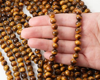 1 Strand  - 15" 8mm Tiger's eye Beads, healing beads, High Quality Smooth Round, Natural Gemstone [GM0001-TE]