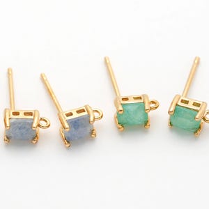 2PCS - Gemstone Square Stud Earring, Rectangle Post Earrings, Blue Jade, Green Jade Tiny Earrings, Real 14K Gold Plated [G0367-PG]
