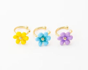 1PC - Flower Ear Cuff, Dainty Ear Cuff, Flower Point Ear Cuff, Gold Ear Cuff, Enamel Ear Cuffs, Gift For Her,Real 14K Gold Plated [E0690-PG]