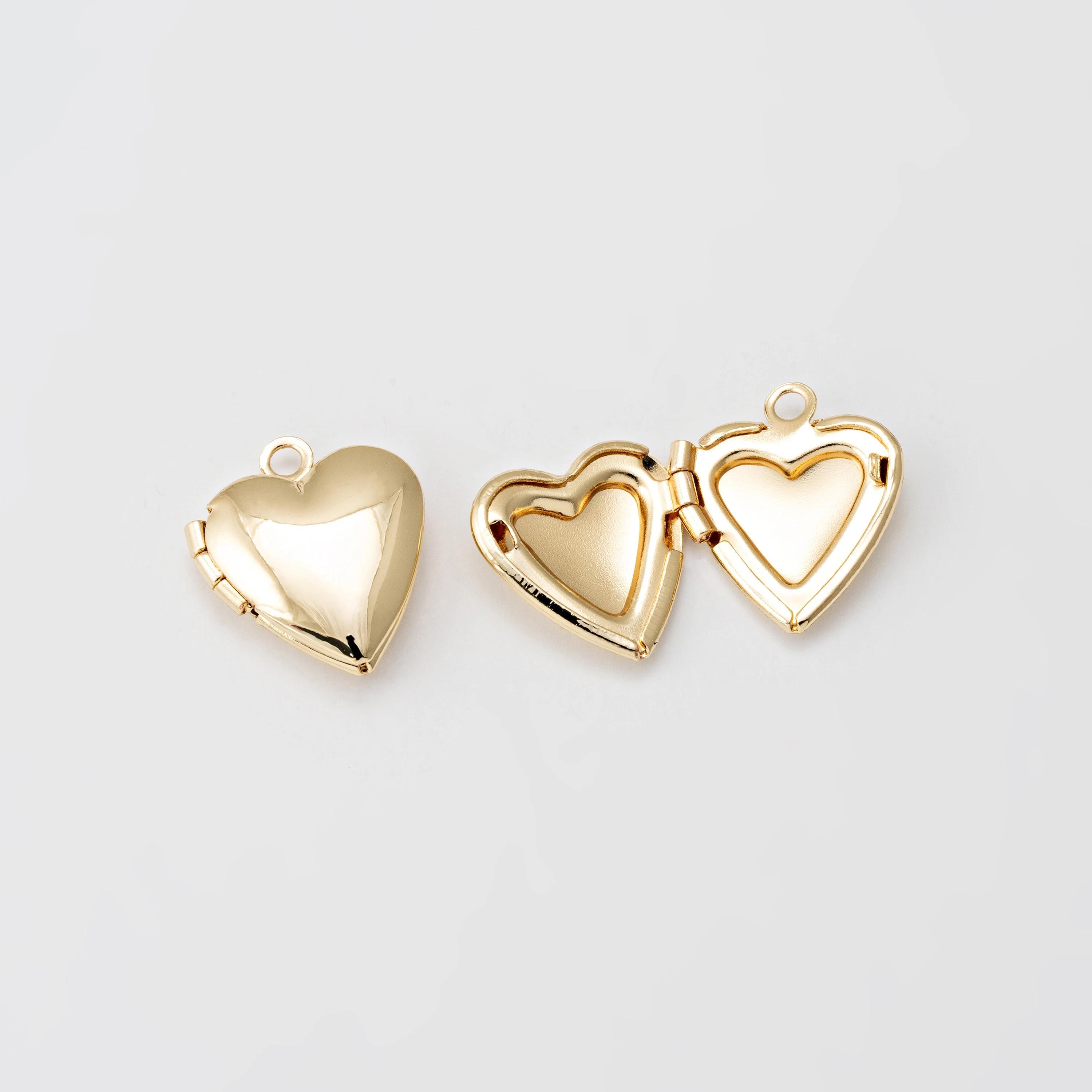 1PC - Tiny Heart Locket Dangle Brass Pendant, Silver Color Heart Charm ...