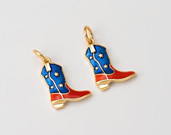 1PC - Cowboy Boot Charm, Enamel Color Texas Cowboy Shoes Pendant, USA Minimalist Western Jewelry Making, Real 14K Gold Plated [P2009-PG]