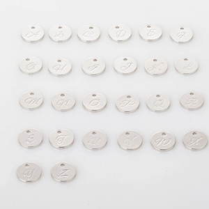 2PCS - Alphabet Cursive Coin Initial, Letter, Brass pendant, Making jewelry,Polished Rhodium -Plated  [P0650-PR]