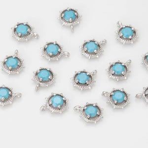 2PCS - Turquoise Cubic Charm, Pendant, Real 14K Gold & Rhodium Plated [P0502-TQ]