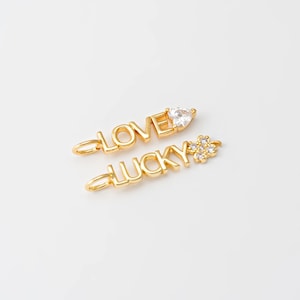 2 peças - Amor, pingente de barra com letra dourada da sorte, pingente delicado com letra, presentes para ela, banhado a ouro 14K genuíno [P1754-PG]