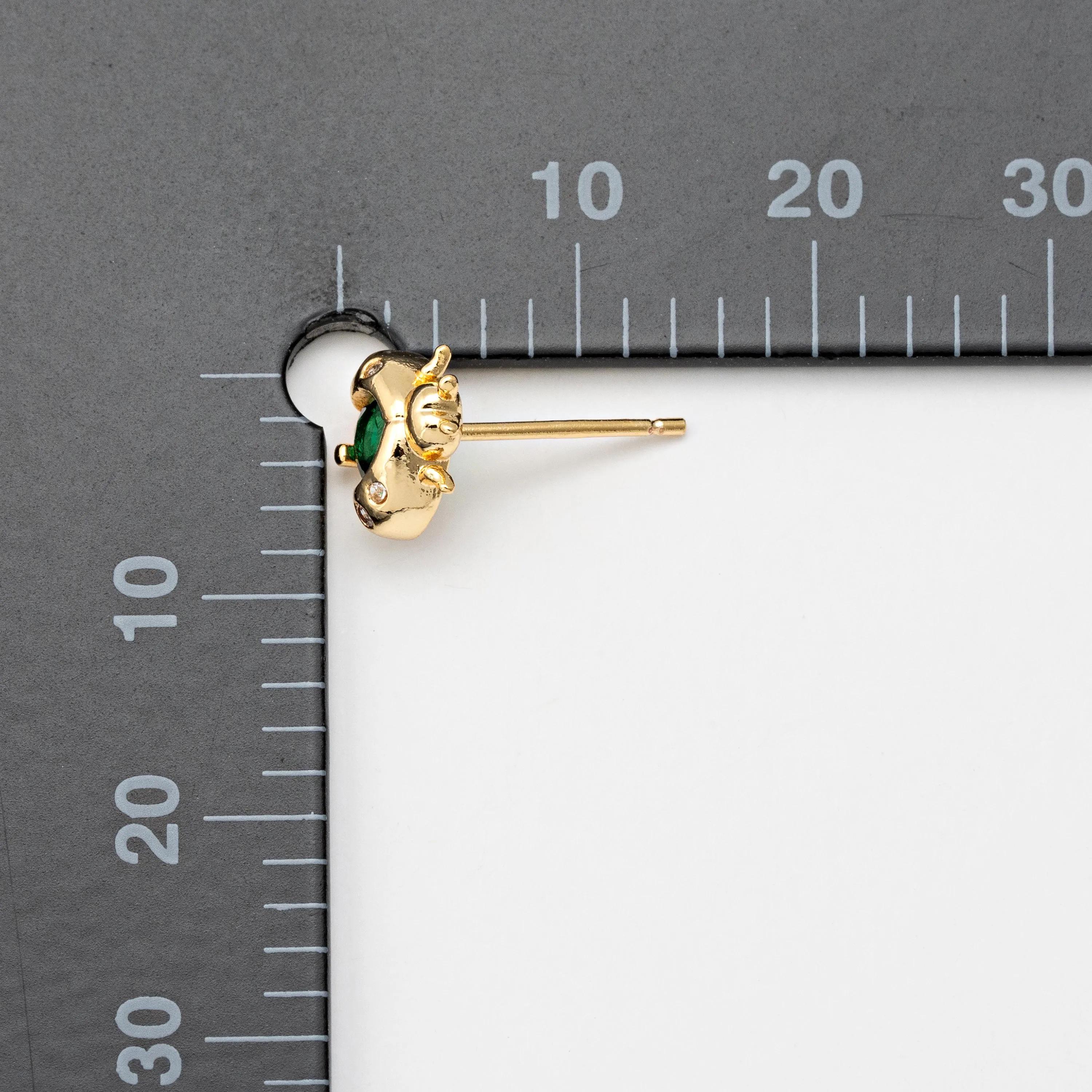 2PCS - Emerald Cubic Ladybug Post Earrings, Animal Stud Minimalist