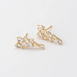2PCS - Crystal Zircon Leaf Climber Flat Stud Earrings, Upper Earlobe Cartilage Tragus Ear Post Earrings, Real 14K Gold Plated [E0847-PG]