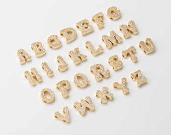 1PC - A~Z (select 26 Letter) Alphabet, Crystal Zircon Pave Initial Beads, Personalized Necklace Making, Real 14K Gold Plated [B0124-PG]