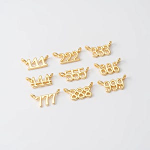 2 peças - Conector de ouro com número de anjo, pingente de número da sorte, 000, 111, 222, 333, 444, 555, 666, 777, 888, 999, banhado a ouro 14K genuíno [C0541-PG]