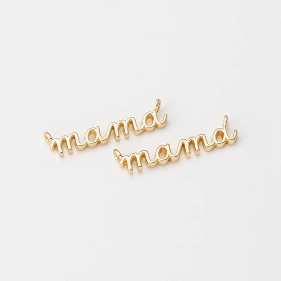2PCS - Mother's Day jewelry Charm Gold MAMA Letter Bar Connector, Dainty Letter pendant, Gifts for Mom, Real 14K Gold Plated [C0242-PG]