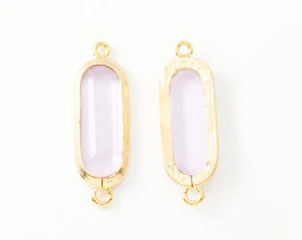 1 Stück - Lavendel Glas Verbinder, Lange Glas Verbinder, Schmuckherstellung, 14K Gold überzogen [G0044-PGLV]