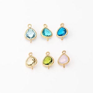 2PCS - Triangle Shape Glass Cross Connector, Drop Shape Charm For Bracelet Earring Making, Real 14K Gold Plated [G0059-PG]