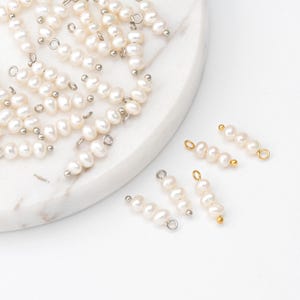 2 piezas: pequeños dijes de perlas de agua, colgantes de bolas de perlas, colgante de collar con dije de perlas, oro real de 14 quilates y baño de rodio [P0958m]