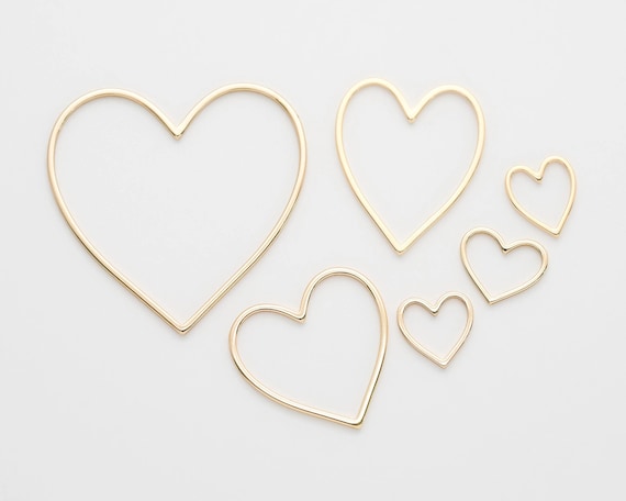 2PCS - Heart Brass Pendant charms, Heart Line Connector, Jewelry Supplies, Line cutting charms, 14K Gold Tone  [P0831-PG]