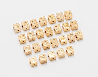 1PC -  A to Z Alphabet Cube,Cubic Initial, Letter, Brass beads, initial jewelry 14K Polished Gold -Plated [B0062-PG]