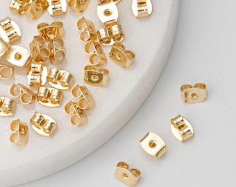 50PCS - Butterfly Clutch, screw back earring, Ear jacket Supplies, Simple Earring holder, Ear clutch, Real 14K Gold & Rhodium Plated [E0172]