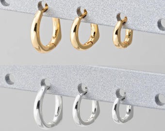2 pezzi - Orecchini a cerchio a forma di D, orecchini pendenti quadrati rettangolari, gioielli minimalisti, placcati in vero oro 14 carati e argento [E0766]