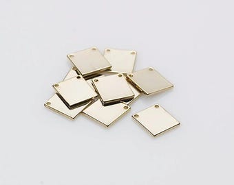 10 STÜCKE - 10 x 9 mm personalisierte Stempel Anhänger, leere quadratische Stange, 14K poliertes Gold & Rhodium Ton [ST0045]