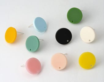 10PCS - Pendientes redondos de acetato y celuloide de 15,5 mm, pendientes de botón, pendientes de poste de acetato de celulosa de colores, pendientes de poste de cabujón acrílico circular [CB0210]