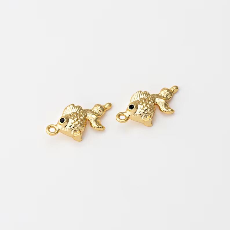 4PCS - Tiny Fish Charm, Small Dangle Animal Pendant, Under the Sea Inspired Jewelry Making, Real 14K Gold Plated [P0311-PG]