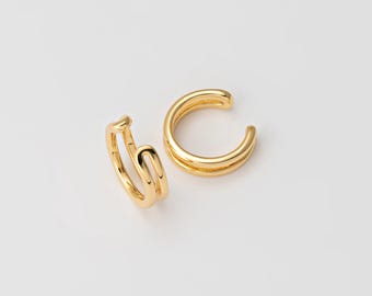 2PCS - Double Hoop Ear Cuff, Dainty Ear Cuff, Hoop Ear Cuff, Gold Ear Cuff, Gold Plated Ear Cuffs, Real 14K Gold Plated [E0616-PG]