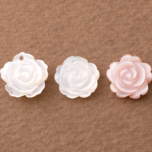 4PCS - White & Pink Flower Mother of Pearl Charms, Vintage carved Nature Shell Charms, Flower MOP For Making Earrings [MP0016]