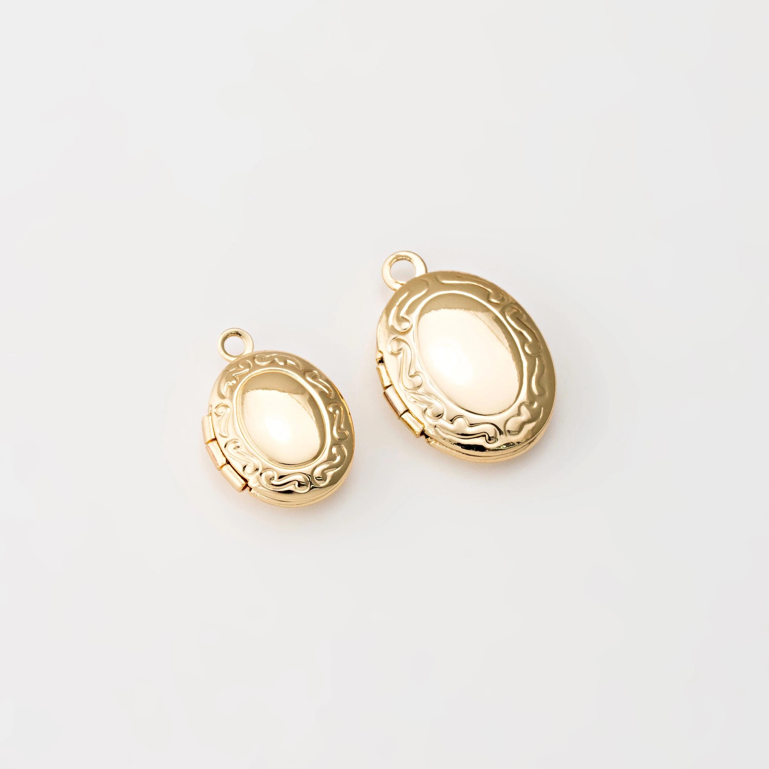 2PCS - Oval Locket Charm, Gold Locket Dangle Pendant, Minimalist ...