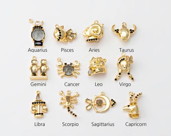1PC - zawieszki z horoskopem zodiaku, zawieszki ze znakami astrologicznymi do naszyjnika lub bransoletki, prawdziwe 14-karatowe złoto [P1678-PG]