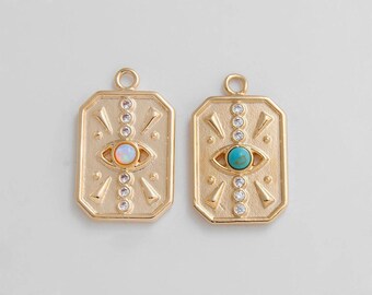 1PC - Evil eye Opal, Turquoise with Cubic Pendant, Evil Eye Charm, Real 14K Gold Plated [P1204-PG]