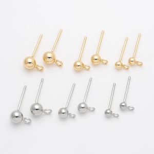 10PCS - 3mm 4mm 5mm Small Ball Stud Earrings, Ball Brass Post Earring, 925 Sterling Silver Stick, Real 14K Gold & Rhodium Plated [E0335]