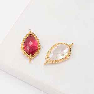 1PC - Crystal, Fuchsia Glass Pendant, Glass Connector, Chain Frame, Making Supplies, Jewelry Supplies, Real 14K Gold Plated [G0073-PG]
