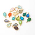 2PCS - Teardrop Dangle Cracked Glass Charm, Drop Shape Color Pendant, Real 14K Gold Plated [G0021R-PG] product logo