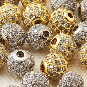 1PC - Round Ball Beads, CZ Micro Pave Round Ball Bead, Cubic Zirconia Pave Beads, Shamballa Ball Beads [CB0124]