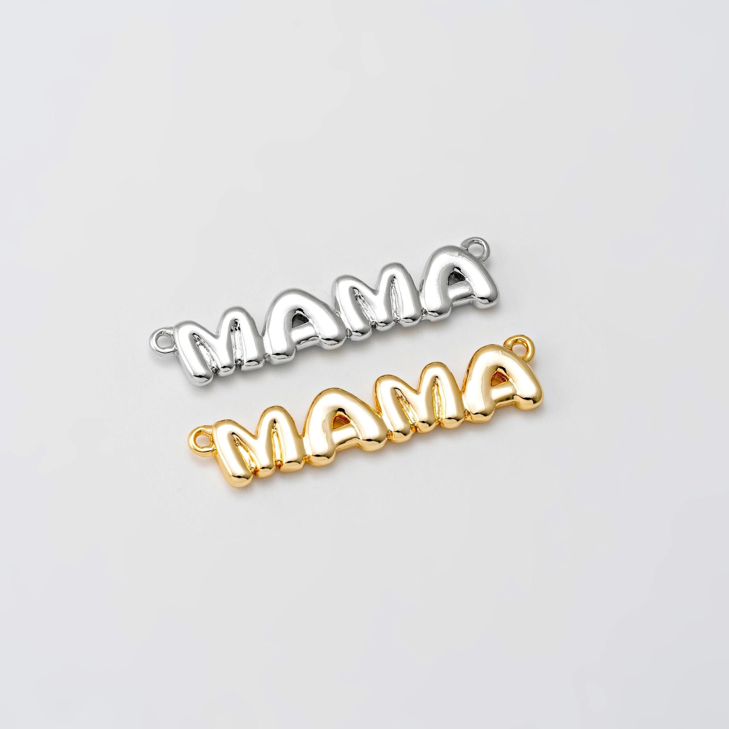 2PCS - MAMA Letter Long Bar Connector, Silver Dainty Letter